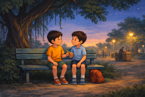 Evenfall Tales: Soft Stories Before Sleep Story 2 – The Bench Near the Banyan Tree