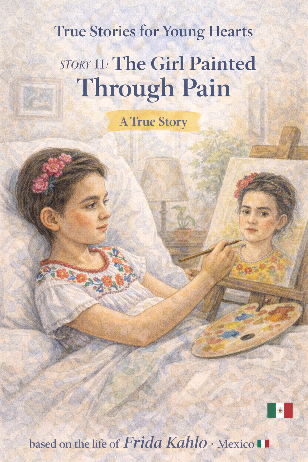 True Stories for Young Hearts Story 11: The Girl Who Painted Through Pain A True Story Hero: Frida Kahlo Country: Mexico 🇲🇽